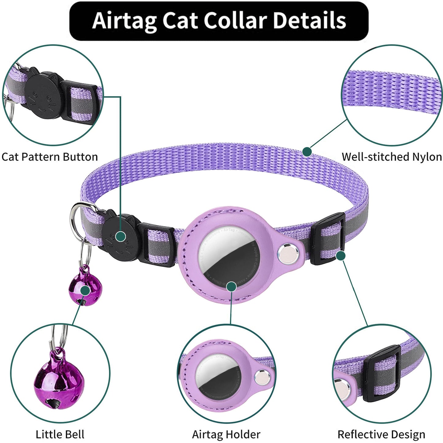 Reflective AirTag Cat Collar with Bell